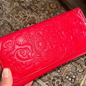Loungefly Red Sugar Skull Embossed Zip Wallet